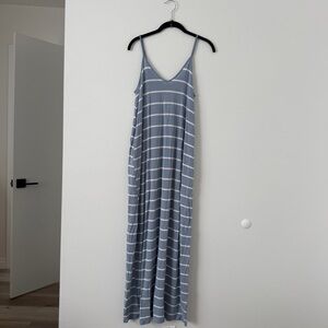 PinkBlush Blue Stripe Sleeveless Maxi Dress Pockets Size S